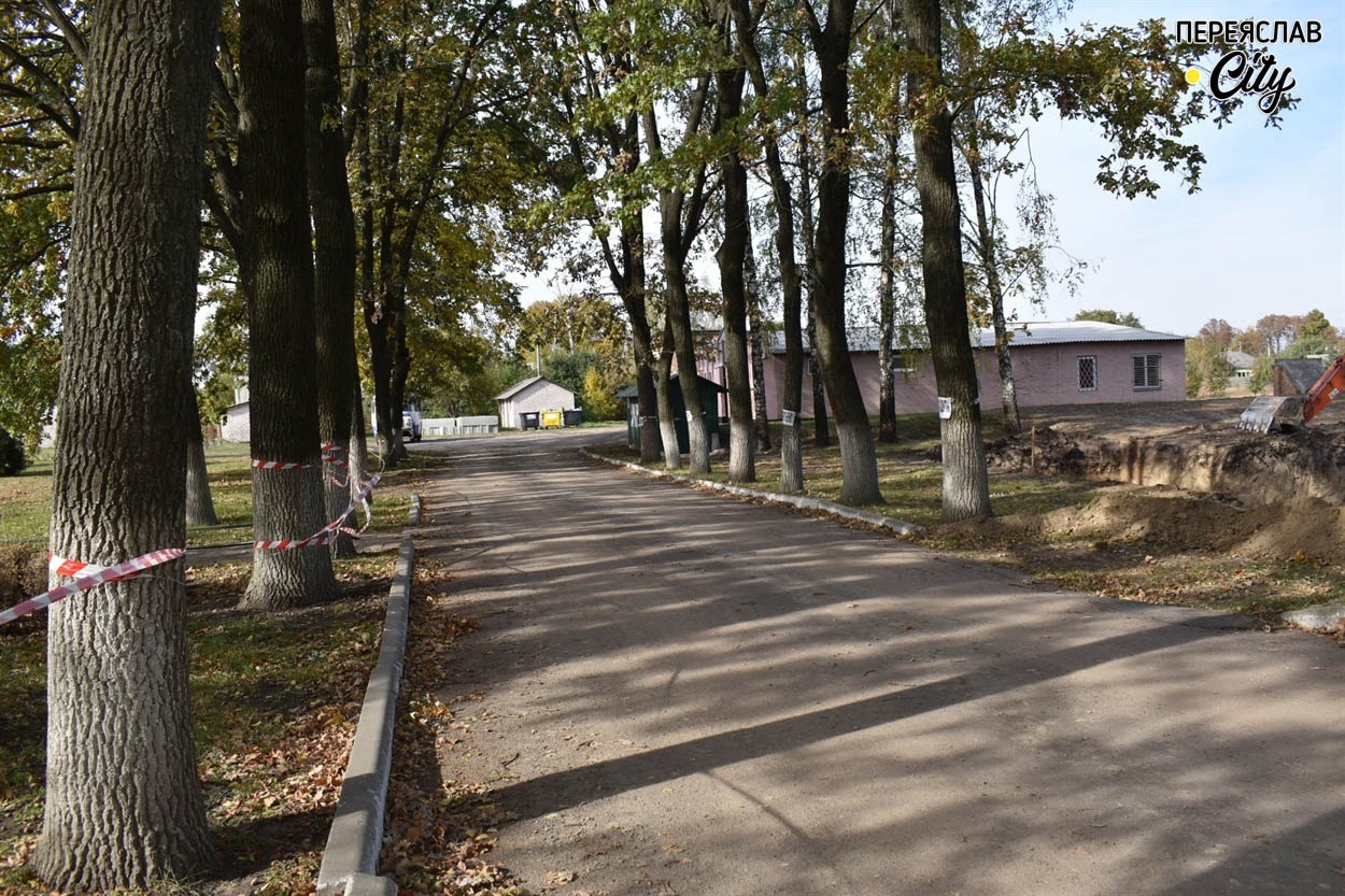 Зону будівництва на території гімназії відгородили попереджувальними стрічками  