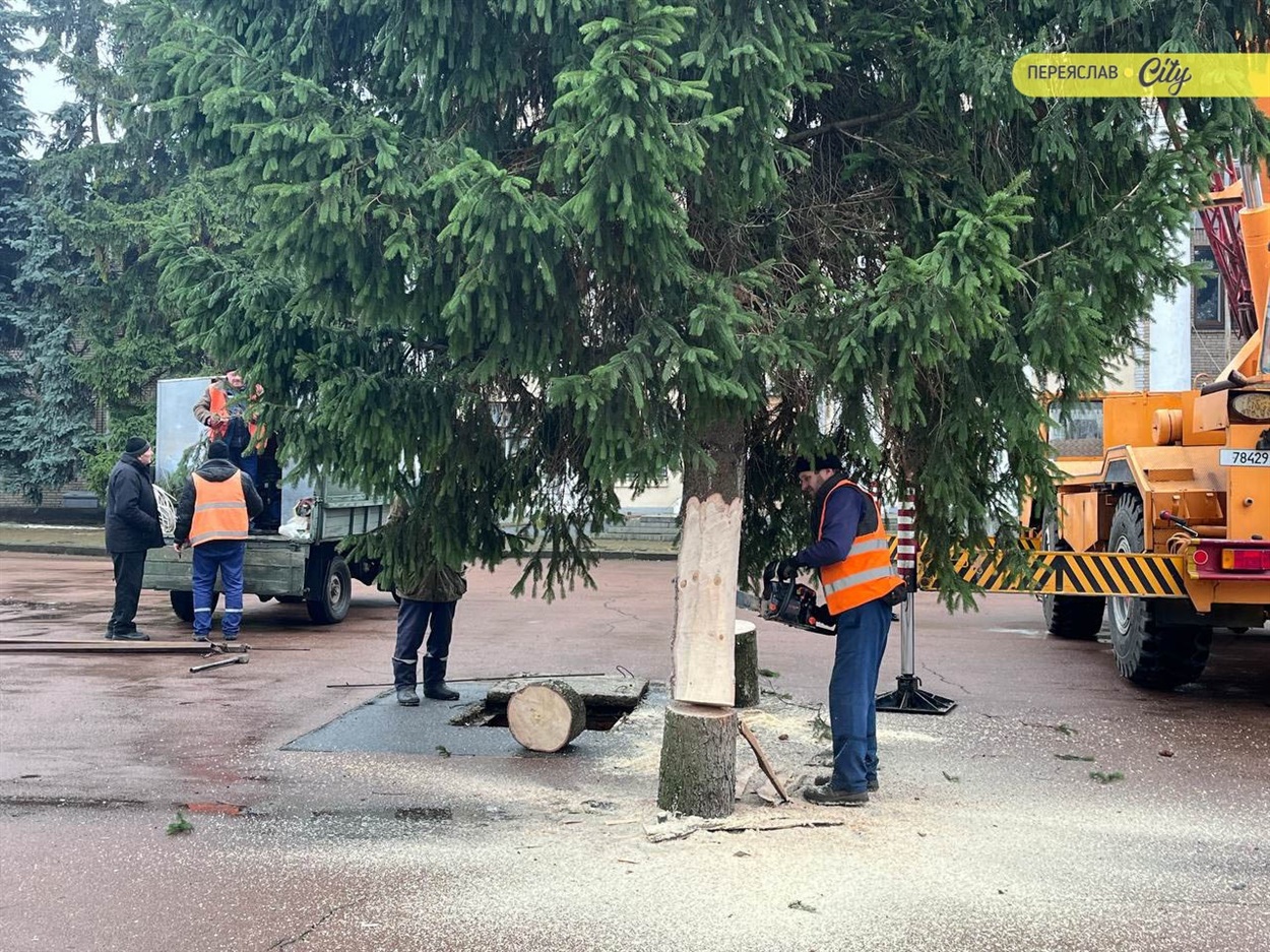У Переяславі вперше від початку повномасштабної війни встановили головну ялинку на центральній площі