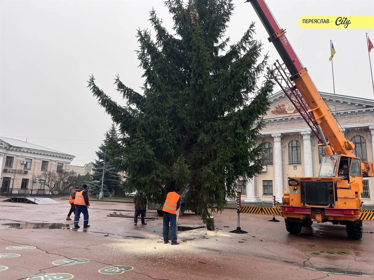 У Переяславі вперше від початку повномасштабної війни встановили головну ялинку на центральній площі