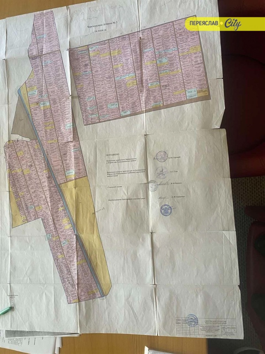 Первісний план села Циблі (до змін 2019 року), на якому відведені сезонні городи і вказані конкретні прізвища користувачів 